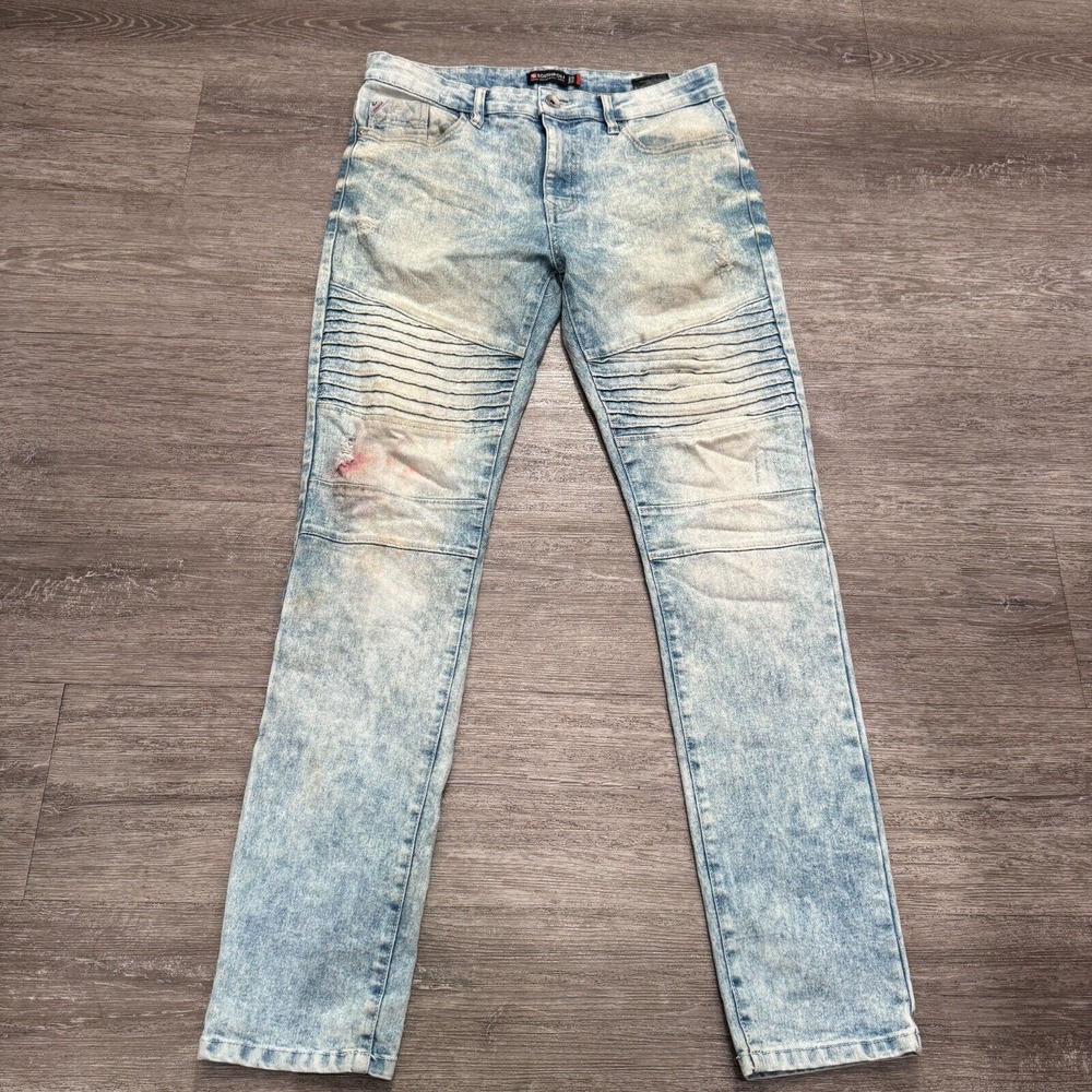 Southpole Jeans Mens 34 Blue Denim Fade Ribbed Pants Skinny 34x31 Casual‎ Adult